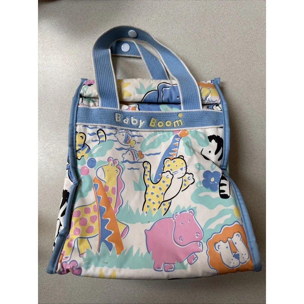 Vintage Baby Boom Diaper Bag Mini Tote Bag Blue Safari Animals 1990's